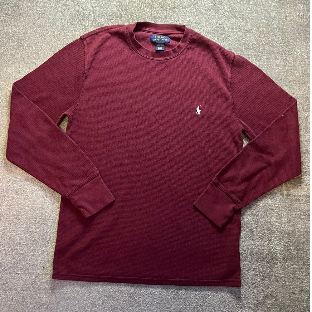 Polo Ralph Lauren Mens Waffle Knit Thermal Shirt Burgundy Pony Logo M Preppy
